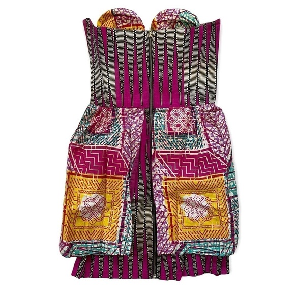 Boxing Kitten Tam Tam Strapless Peplum Vibrant Geometric Print Mini Dress sz 4 - Picture 3 of 11